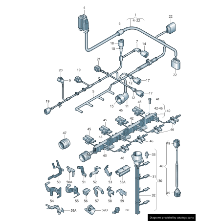 Harnais de câblage de pont de rail de bougie de préchauffage TDI Audi/Volkswagen - Pièces d'origine Vw/Audi 038971782C