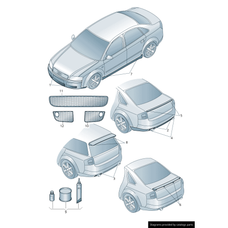 Spoiler supérieur de couvercle de coffre arrière avant apprêté - Pièces d'origine Audi 8E9071640K9AX