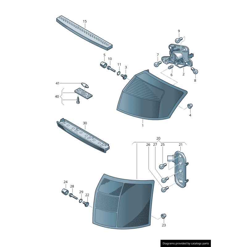 Platine support ampoules de feu arrière gauche avant coté conducteur AUDI A4 - Pièces d'origine Audi 8E9945257