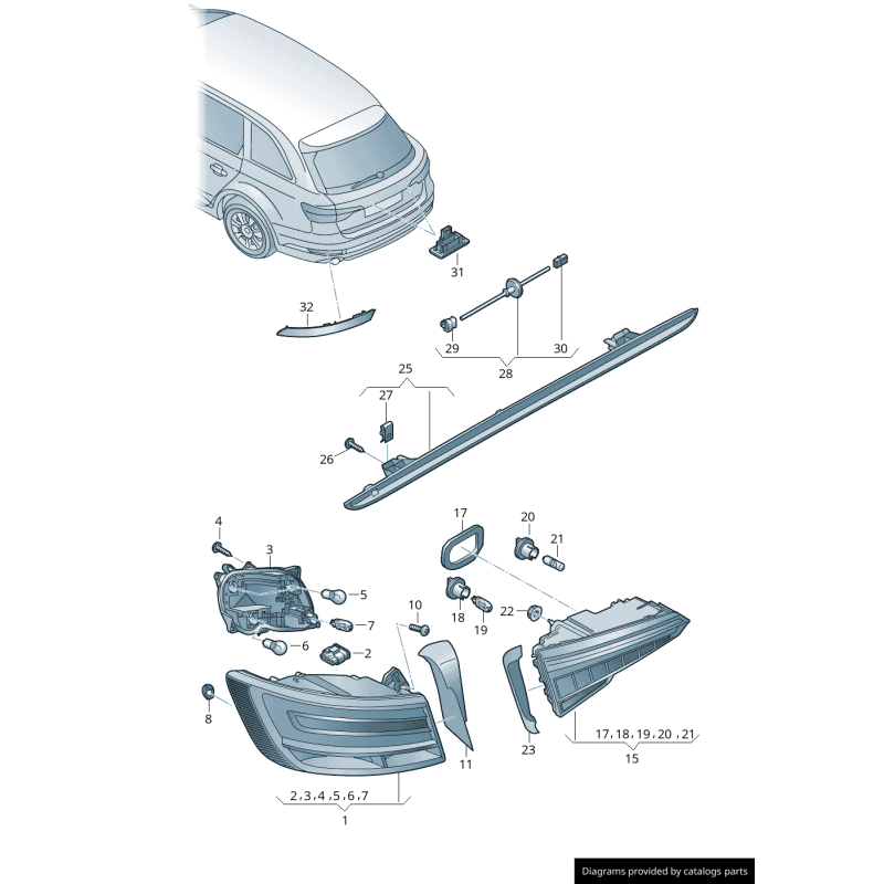 Réflecteur de pare-chocs arrière avant gauche coté conducteur - Pièces d'origine Audi 8W9945105A