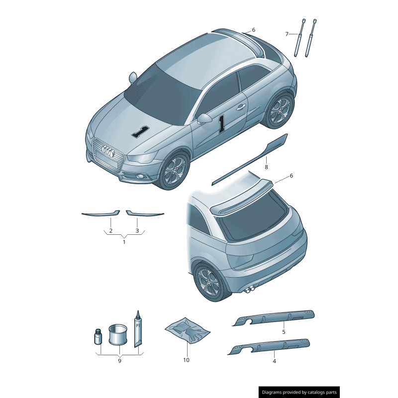 Spoiler de bordure de toit arrière supérieure apprêtée - Pièces d'origine Audi 8X30716459AX