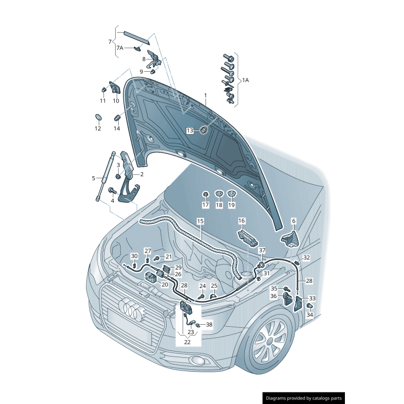 Câble de libération de capot noir - Pièces d'origine Audi 8X0823535
