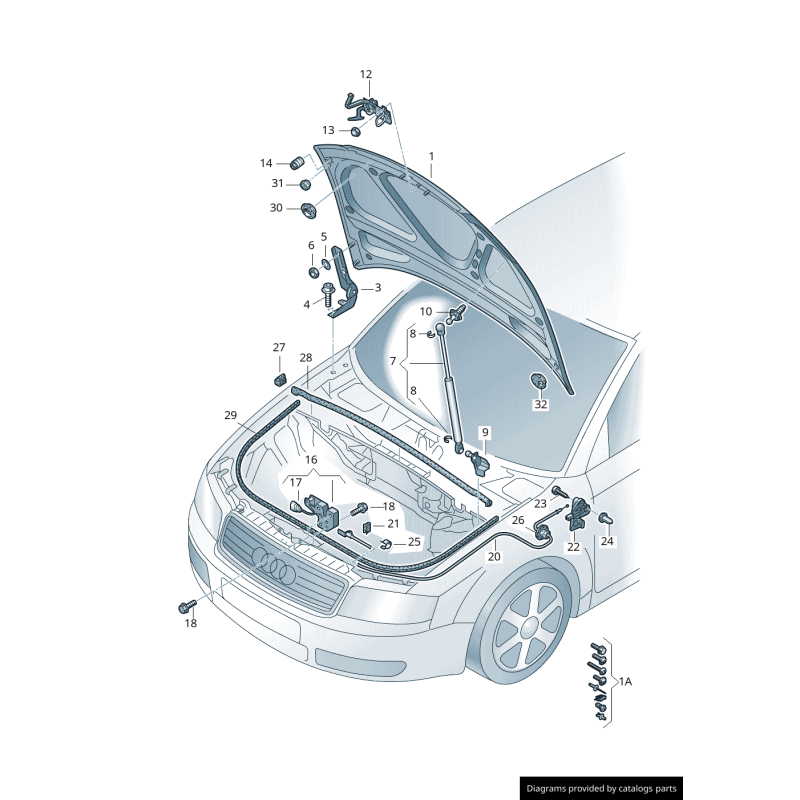 Câble de déverrouillage de capot noir Rhd 882mm - Pièces d'origine Audi 8P2823531C