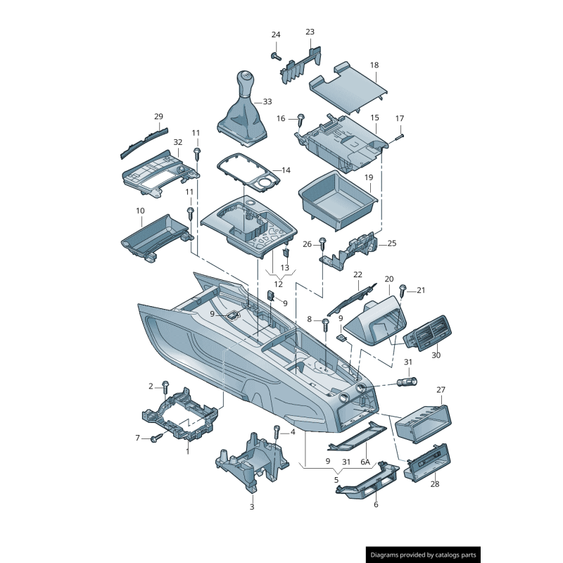 Console centrale noire RHD uniquement - Pièces d'origine Audi 4L2863244C6PS