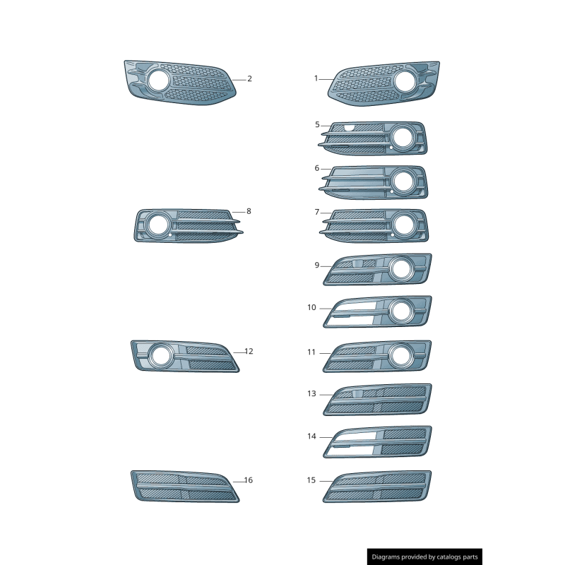 Ensemble de pare-chocs inférieurs avec grille noire brillante - Pièces d'origine Audi 8P0807682HT94/8P0807681TT94.