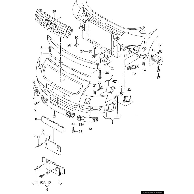 Garniture de calandre inférieure avant gauche - Pièces d'origine Audi 8N0807681A3FZ