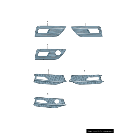 Grille de phare antibrouillard droit pour pare-chocs - Pièces d'origine Audi 8K0807682K01C Grille de phare antibrouillard droit pour pare-chocs - Pièces d'origine Audi 8K0807682K01C