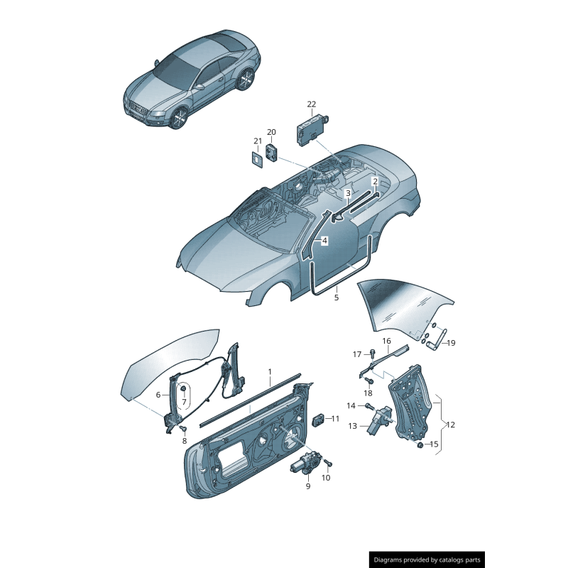 Régulateur de vitre de porte avant droite pour cabriolet - Pièces d'origine Audi 8F0837462D