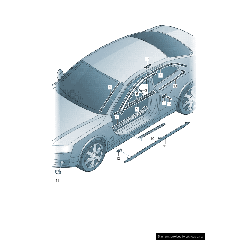 Moulure de fenêtre latérale chromée gauche coté conducteur - Pièces d'origine Audi 8T0853345B2ZZ