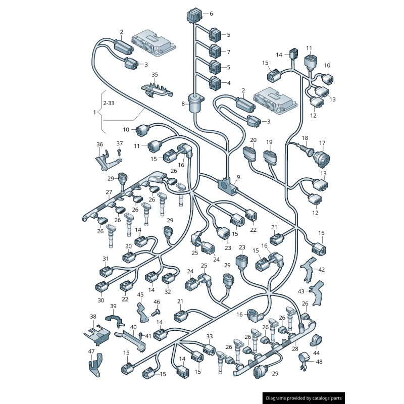 Conduit de faisceau de câblage de bobine rouge gauche - Pièces d'origine Audi 07L971821