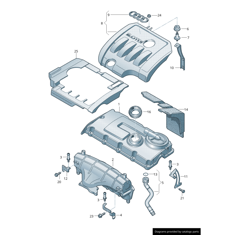 Couvercle noir de moteur diesel - Pièces d'origine Audi 03G103925AT