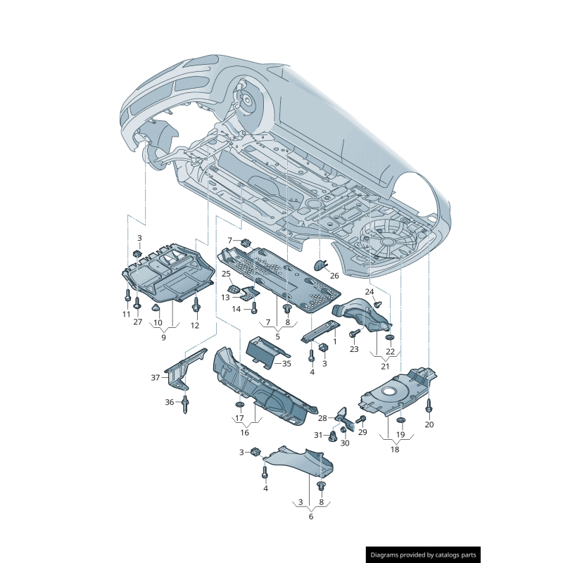 Protection thermique de la plaque inférieure arrière du moteur diesel - Pièces d'origine Audi 5K7825711