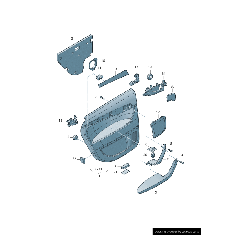 Porte arrière droite avec couvercle de haut-parleur noir - Pièces d'origine Audi 8P40354364PK