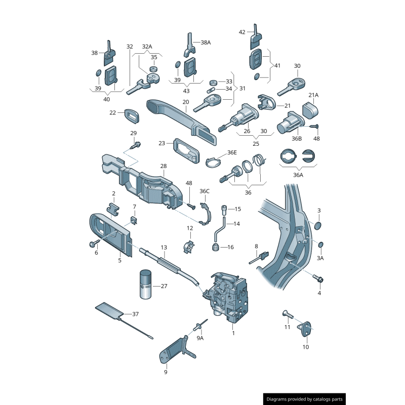 Cache de poignée de porte conducteur - Pièces d'origine Audi 3B4839879AGRU, apprêté.