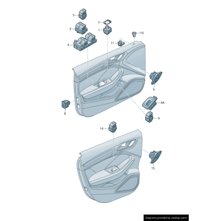 Interrupteur côté conducteur pour régulateur de vitre noir argent - Pièces d'origine Audi 8V0959851A Interrupteur côté conducteur pour régulateur de vitre noir argent - Pièces d'origine Audi 8V0959851A