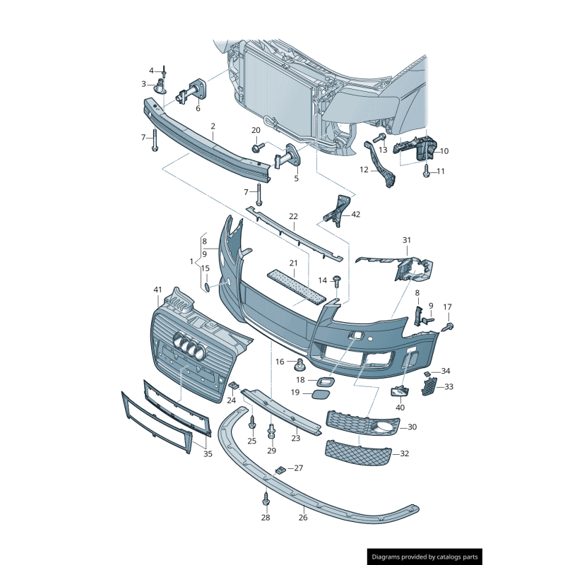 DTM Pare-chocs coté passager Droit Grille Maille Garniture - Pièces d'origine Audi 8E0807682JZ9Y