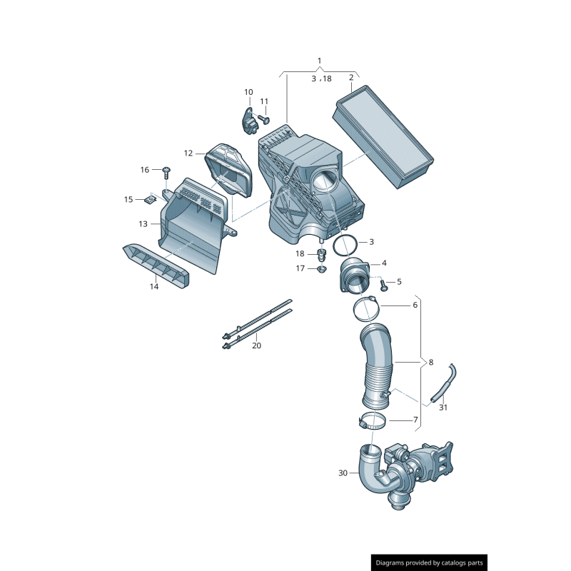 Tube de collecteur d'admission d'air moteur - Pièces d'origine Audi 8R0129617D