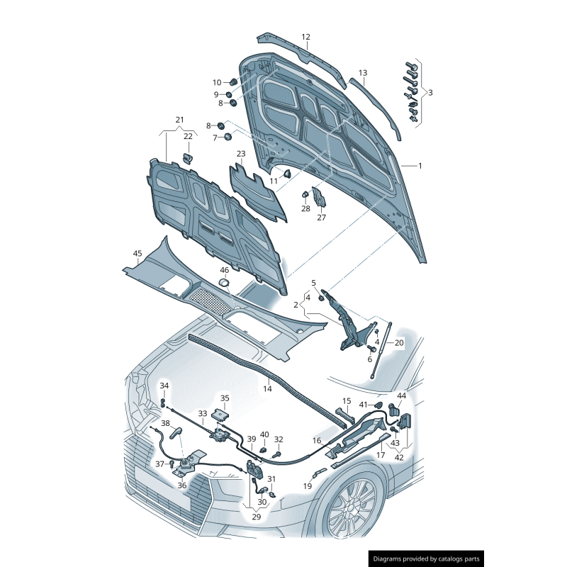 Câble de déverrouillage de verrou de capot avant RHD - Pièces d'origine Audi 8W2823535D