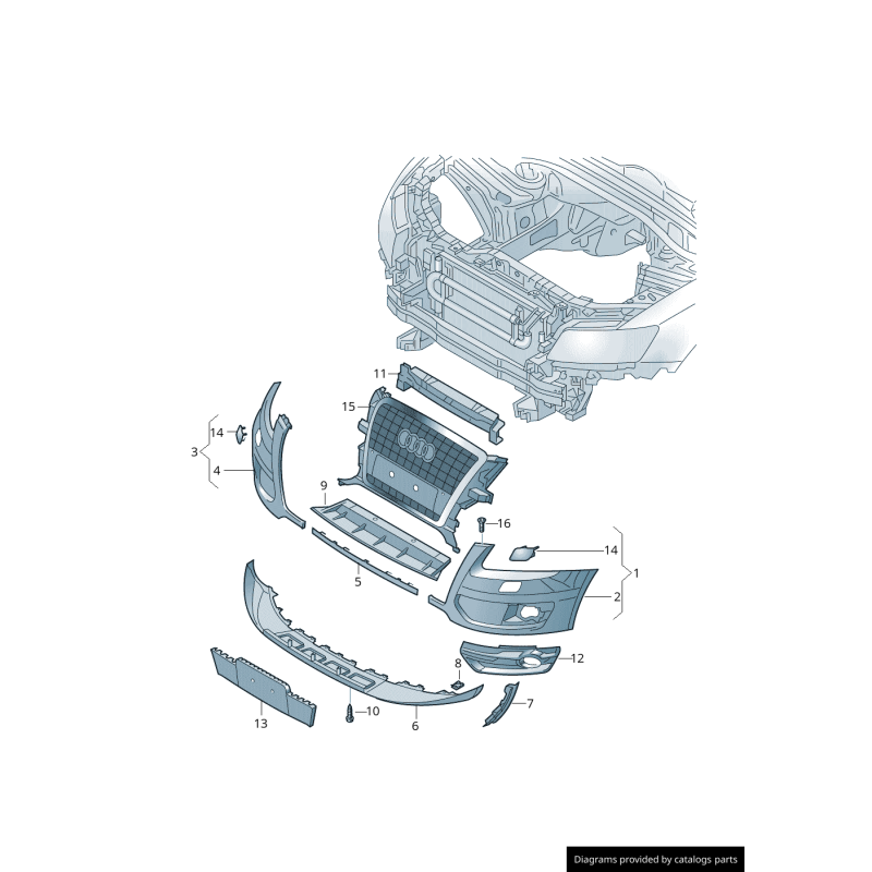 Support de fixation de pare-chocs avant bande droite côté passager - Pièces d'origine Audi 8R0807278