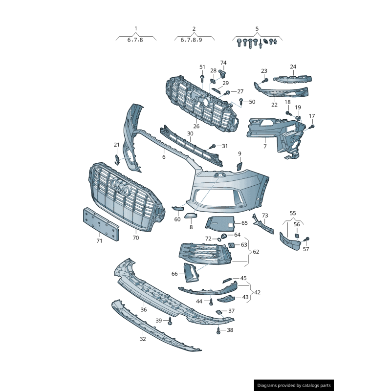 Bouclier avant noir droit coté passager - Pièces d'origine Audi 4M08076989B9