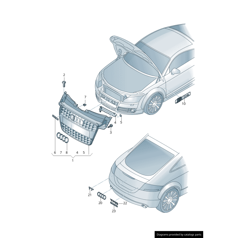Calandre centrale brillante en noir brillant pour pare-chocs avant - Pièces d'origine Audi 8J0853651HT94