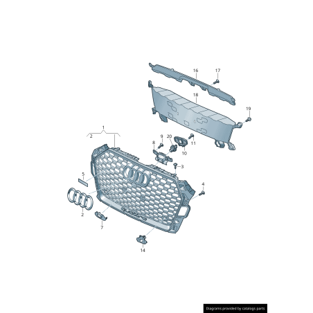 Grille centrale de pare-chocs avant avec badge RS4 chromé - Pièces d'origine Audi 8W0853736C2ZZ Grille centrale de pare-chocs avant avec badge RS4 chromé - Pièces d'origine Audi 8W0853736C2ZZ