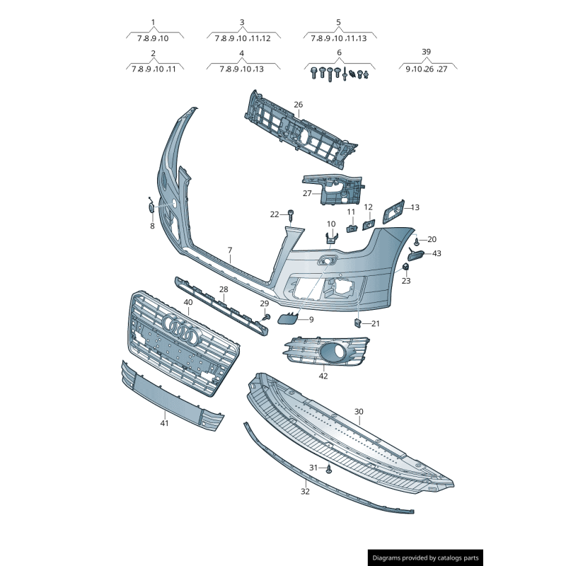 Grille inférieure centrale de pare-chocs avant - Pièces d'origine Audi 4G88076839B9