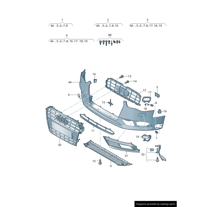 Grille inférieure centrale de pare-chocs avant - Pièces d'origine Audi 8K0807683