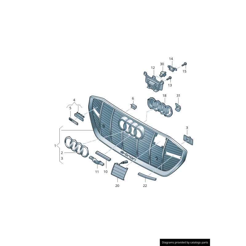 Calandre de radiateur centrale de pare-chocs avant en gris platine - Pièces d'origine Audi 4KE8536513DA