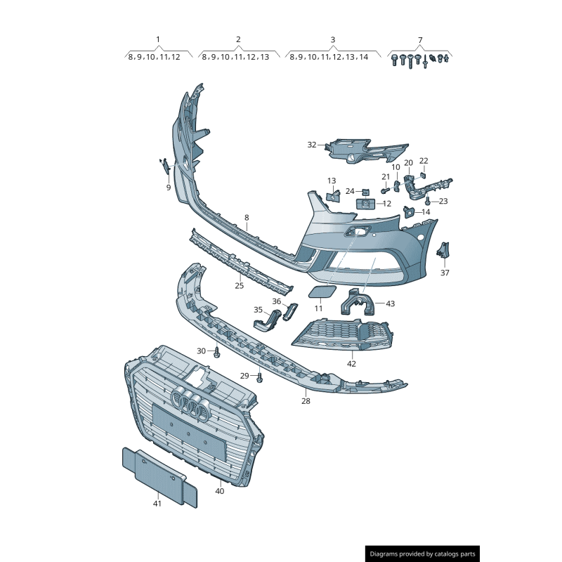 Ensemble de couvercle de pare-chocs avant gauche coté conducteur + droit coté passager - Pièces d'origine Audi 8V3807007/8V38070