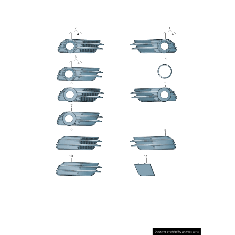 Grilles de feux de brouillard de pare-chocs avant gauche droite coté passager coté conducteur paire - Pièces d'origine Audi 4G08