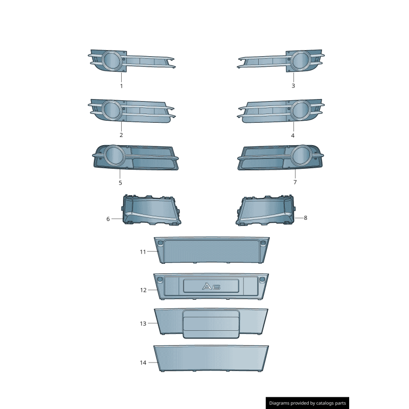 Grille de pare-chocs avant, garniture de couverture noire droite coté passager - Pièces d'origine Audi 4F080724601C.