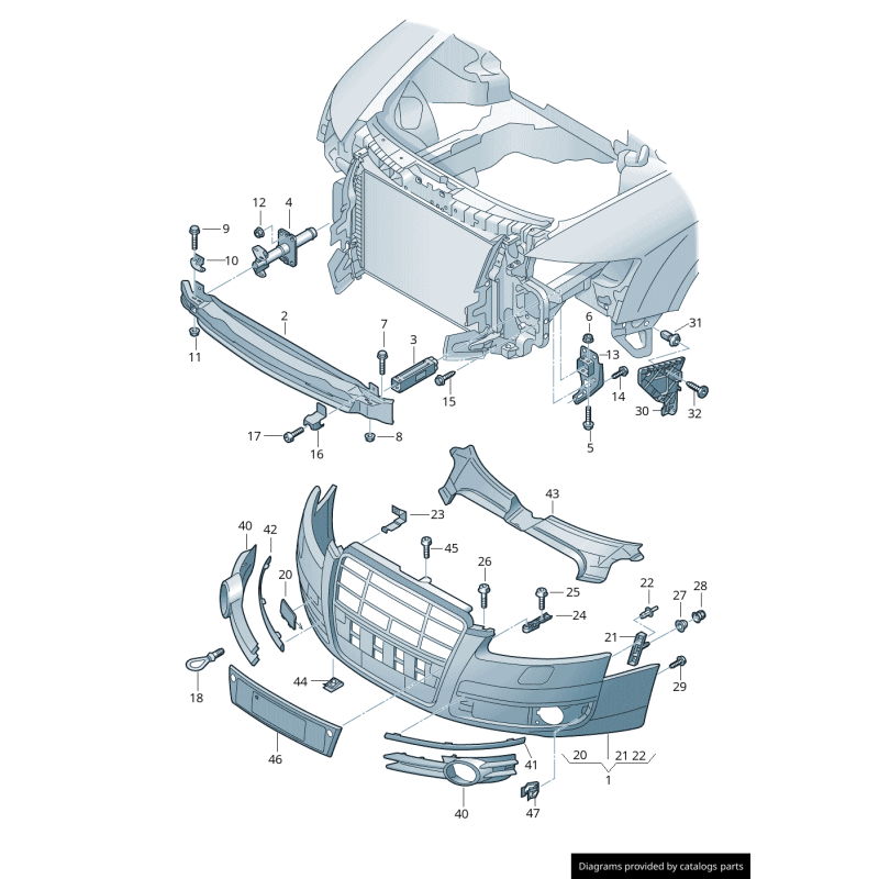 Support de fixation de grille de pare-chocs avant gauche et droit - Pièces d'origine Audi 4F0807772/4F0807771