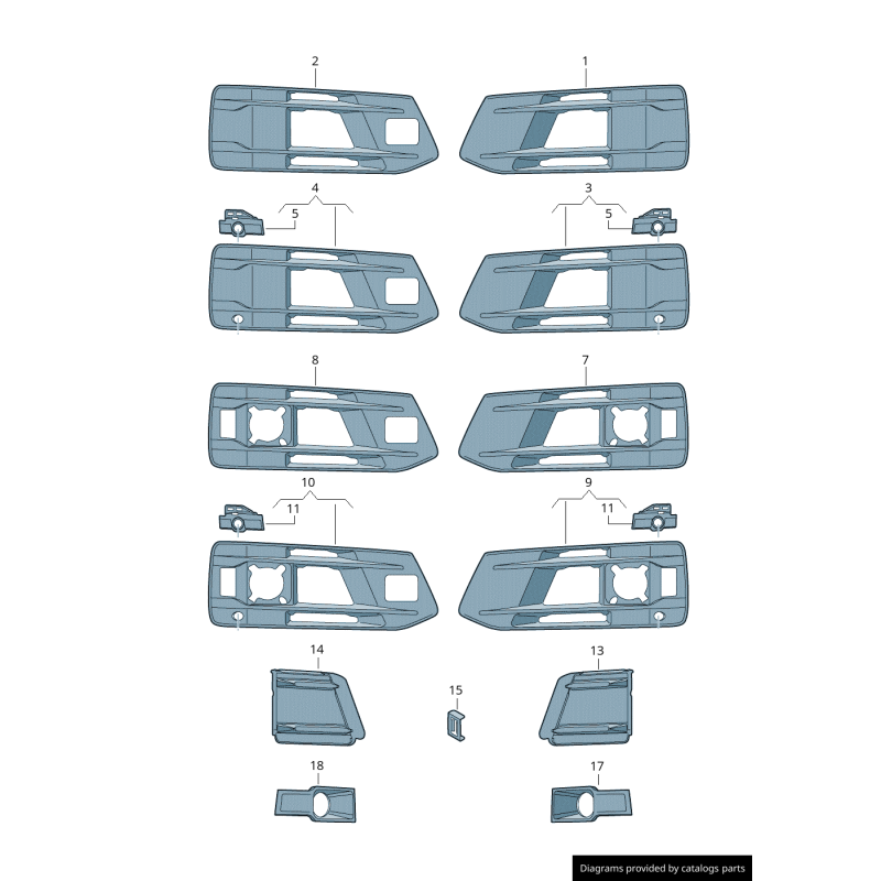 Bouclier avant inférieur Anthracite Grille chromée droite coté passager - Pièces d'origine Audi 4M0807682T4W3