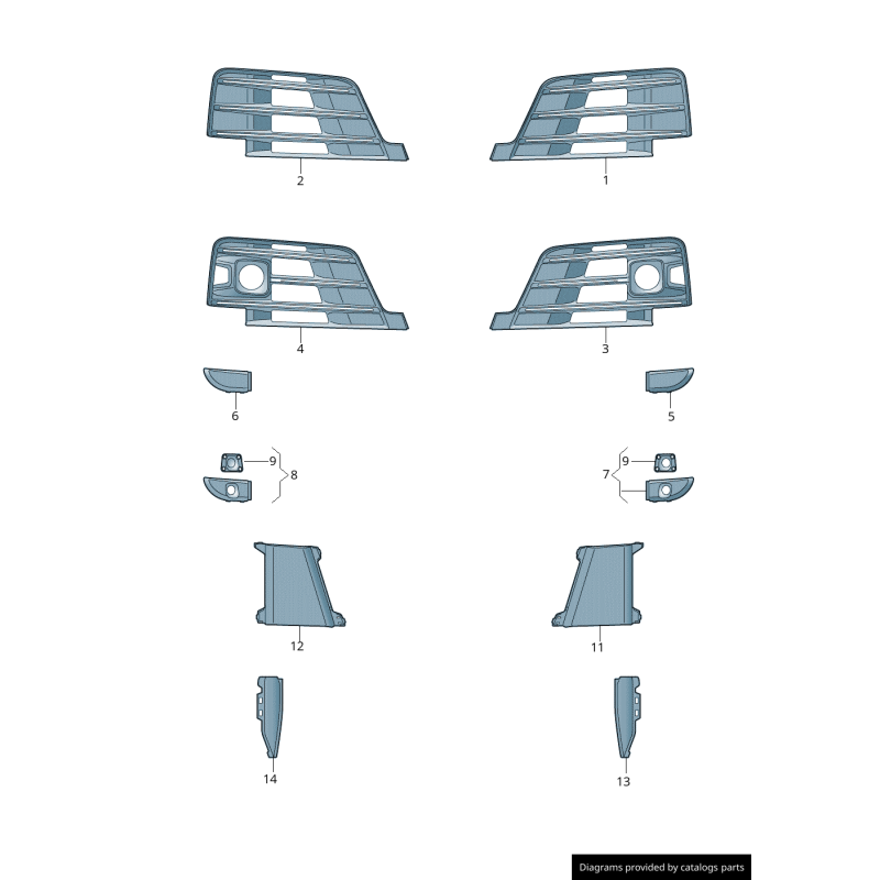 Bouclier avant inférieur Anthracite Grille chromée foncée gauche - Pièces d'origine Audi 4M0807681DGXE