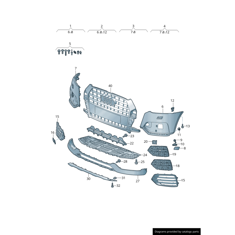 Grille inférieure noire brillante de pare-chocs avant gauche coté conducteur - Pièces d'origine Audi 8U0807681KT94