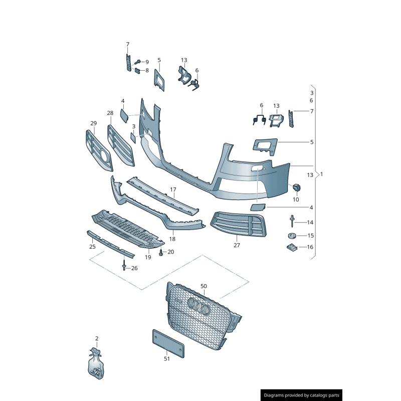 Ensemble de grille noire inférieure de pare-chocs avant gauche et droit - Pièces d'origine Audi 8T0807681FT94/8T0807682FT94