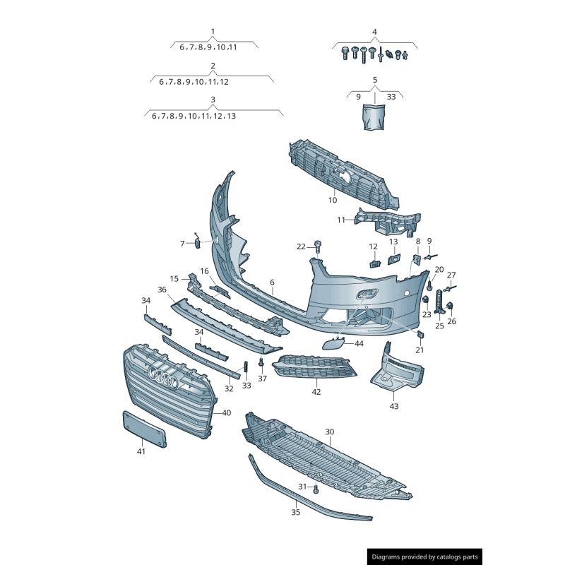 Élément de fermeture inférieur de pare-chocs avant - Pièces d'origine Audi 4G0807611F