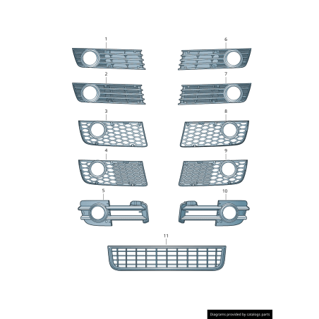 Grille inférieure de pare-chocs avant avec trou pour feu de brouillard côté droit coté passager - Pièces d'origine Audi 8E080768 Grille inférieure de pare-chocs avant avec trou pour feu de brouillard côté droit coté passager - Pièces d'origine Audi 8E080768