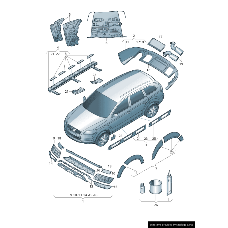 Grille inférieure avant de pare-chocs gauche coté conducteur - Pièces d'origine Audi 4L0071067B1QP