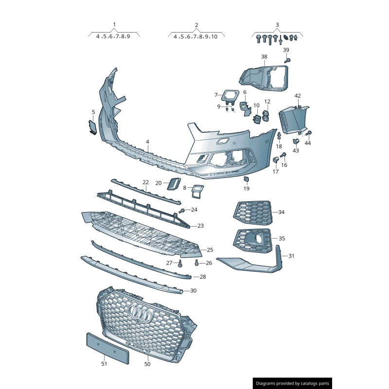 Grille d'aération inférieure avant gauche coté conducteur de pare-chocs avant noir - Pièces d'origine Audi 8W6807681PT94