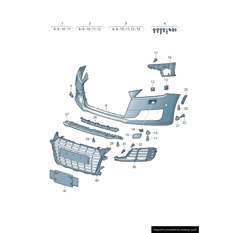 Ensemble de garniture de calandre avant inférieure gauche coté conducteur et droite coté passager - Pièces d'origine Audi 8S0807