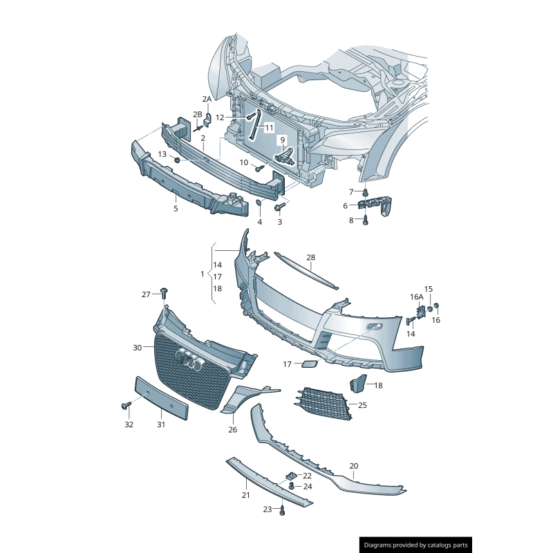 Grille de guidage d'air avant côté droit du pare-chocs - Pièces d'origine Audi 8J0807682GT94