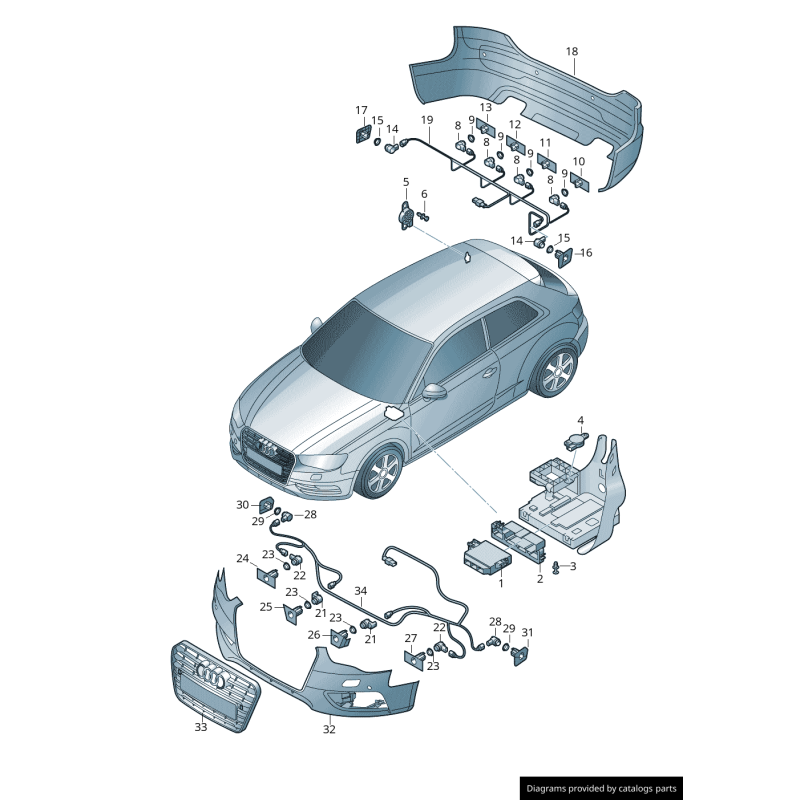 Support intérieur de capteur de stationnement de pare-chocs avant droit coté passager - Pièces d'origine Audi 8V5919268A1QP