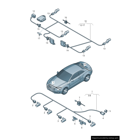 Faisceau de câblage Pdc pour pare-chocs avant - Pièces d'origine Audi 8K0971095D Faisceau de câblage Pdc pour pare-chocs avant - Pièces d'origine Audi 8K0971095D