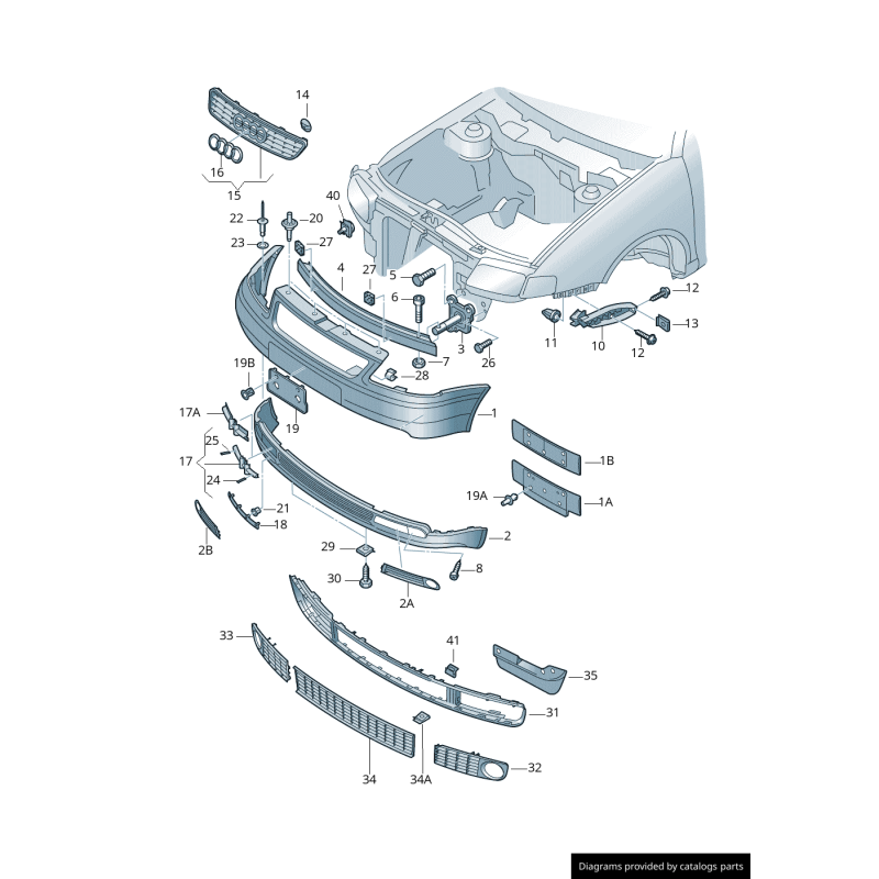 Ensemble de pare-chocs avant droit et gauche avec grille de phare antibrouillard noire - Pièces d'origine Audi 8L9807682A3FZ/8L