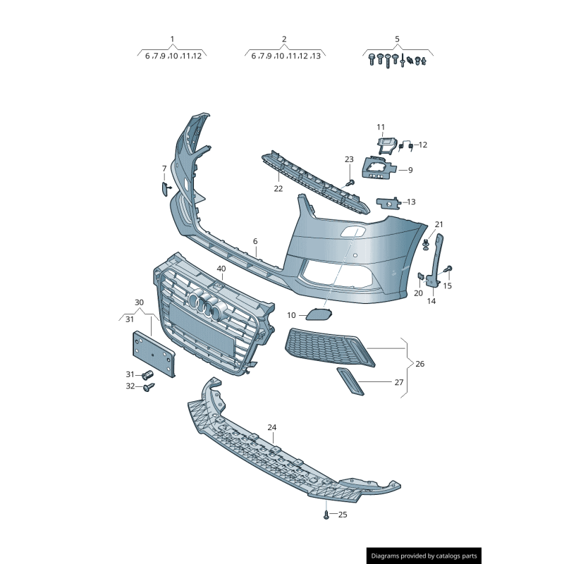 Grille de guide d'air en aluminium mat pour pare-chocs avant droit - Pièces d'origine Audi 8XA807648AP6