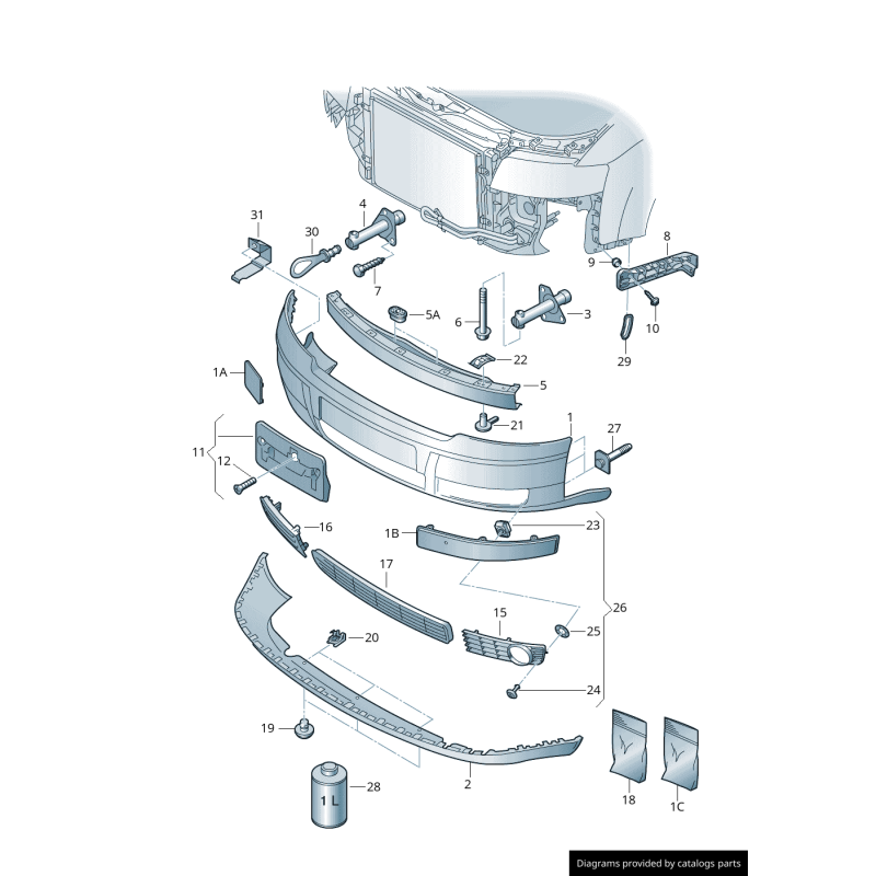Cache de crochet de remorquage de pare-chocs avant - Pièces d'origine Audi 8E0807241GRU