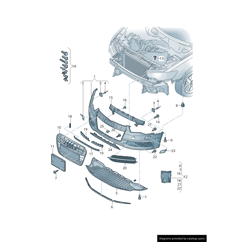 Capuchon de couverture d'œil de crochet de remorquage de pare-chocs avant - Pièces d'origine Audi 4G0807241AGRU