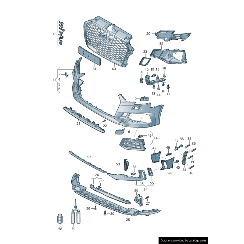 Capuchon de couverture d'œil de crochet de remorquage de pare-chocs avant apprêté - Pièces d'origine Audi 8V5807241DGRU